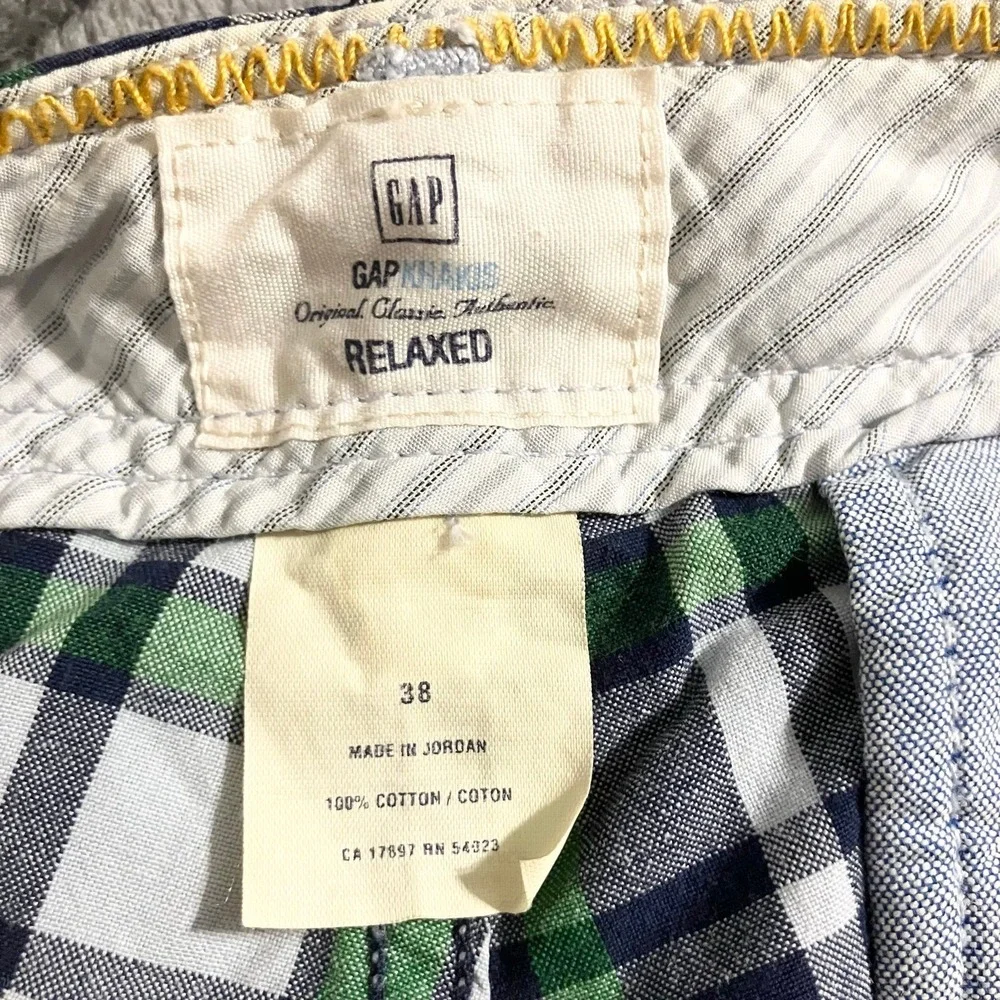 GAP 100% Cotton Plaid Mid Rise Flat Front Chino Short Green Men's 38